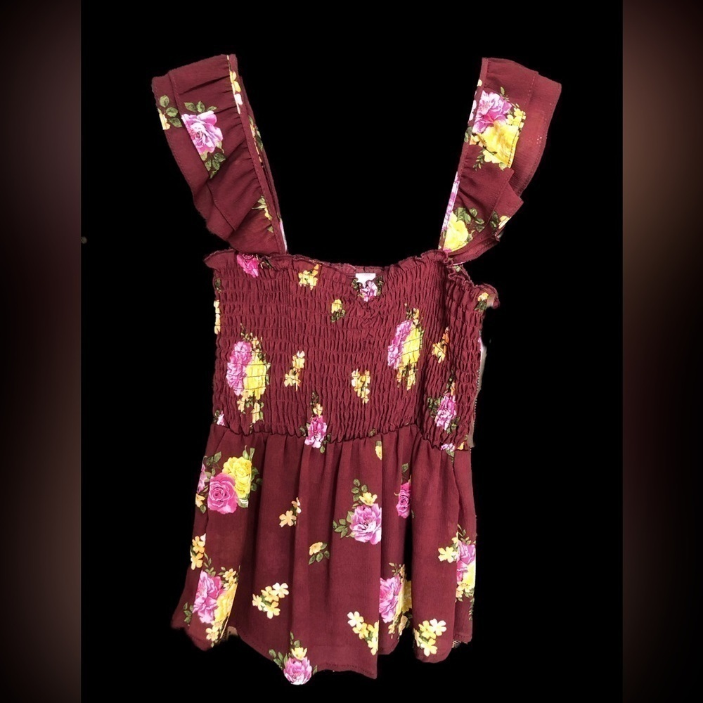 NOBO SMALL(3-5) Maroon Tank Too with Yellow and Pink flowers